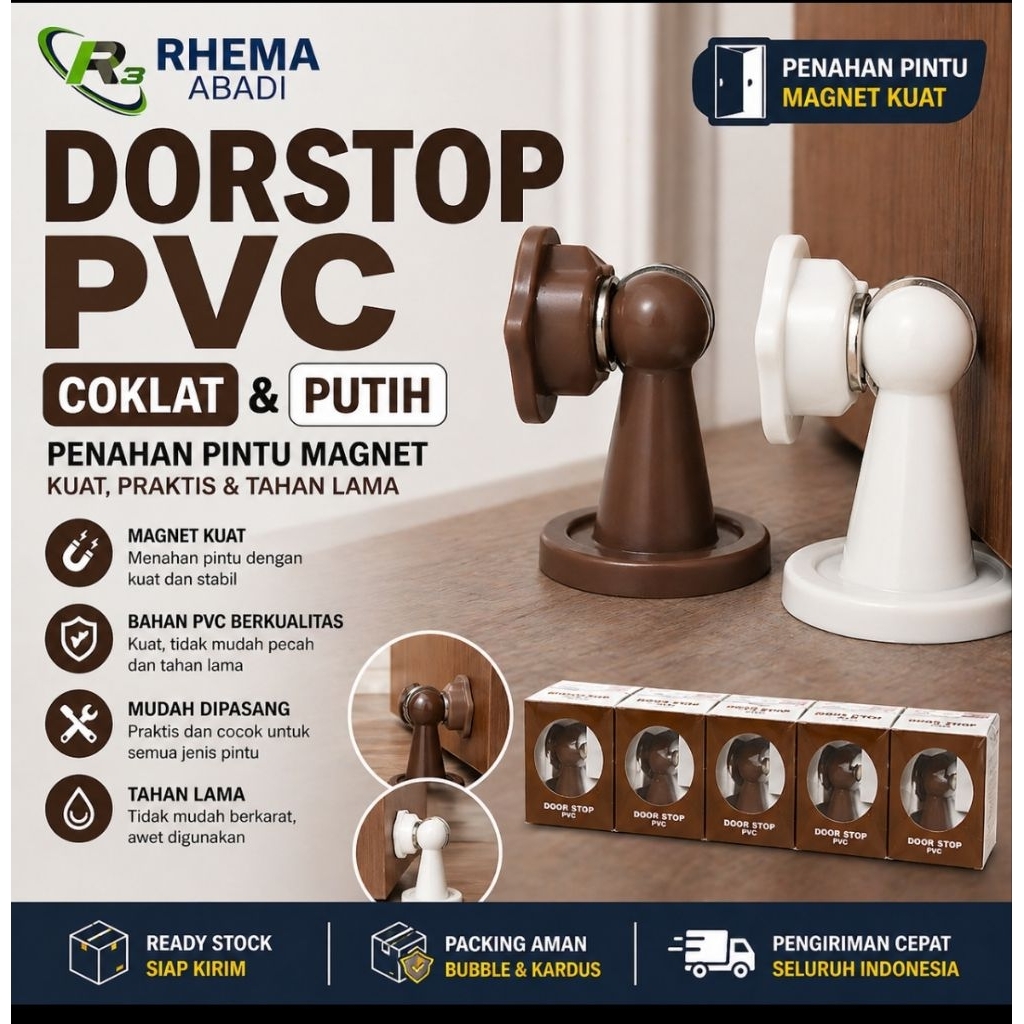 Door Stopper PVC Magnet Coklat Putih Penahan Pintu Kuat Awet