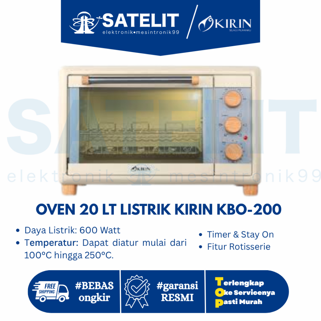 KIRIN KBO-200 Oven Listrik 20L Kapasitas Besar Low Watt 600 Watt