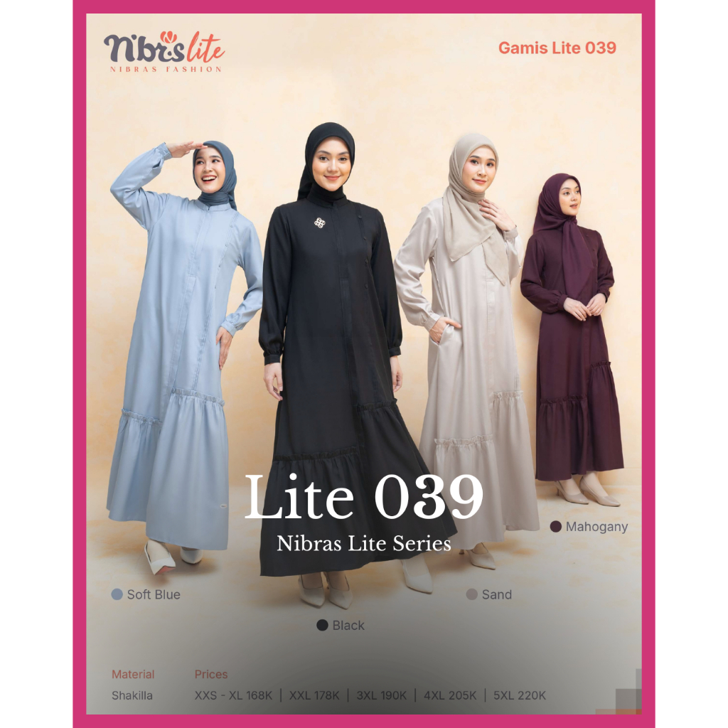 Nibras Gamis Wanita Dewasa Lite 039 Terbaru Baju Muslim Syari Polos Warna Hitam Merah Biru Coklat