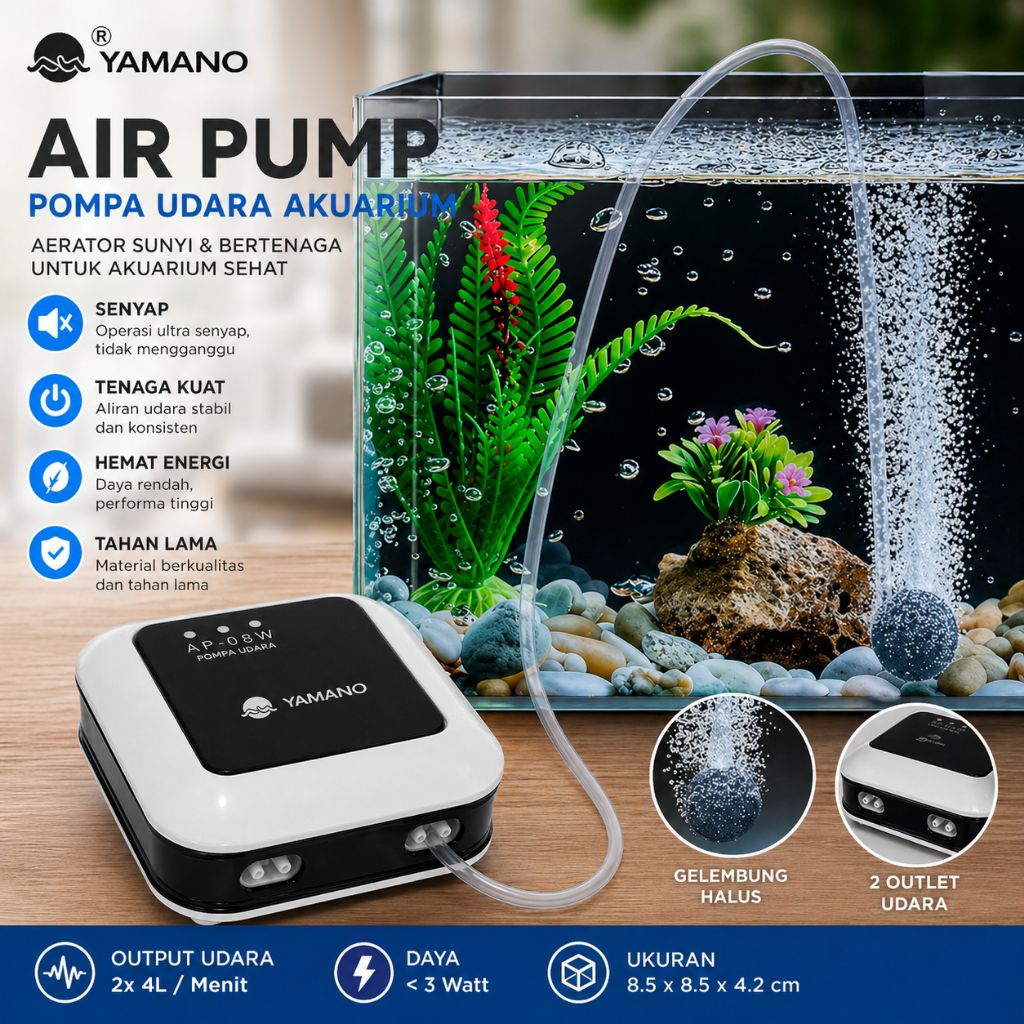 Airpump aerator aquarium kolam YAMANO AP 08