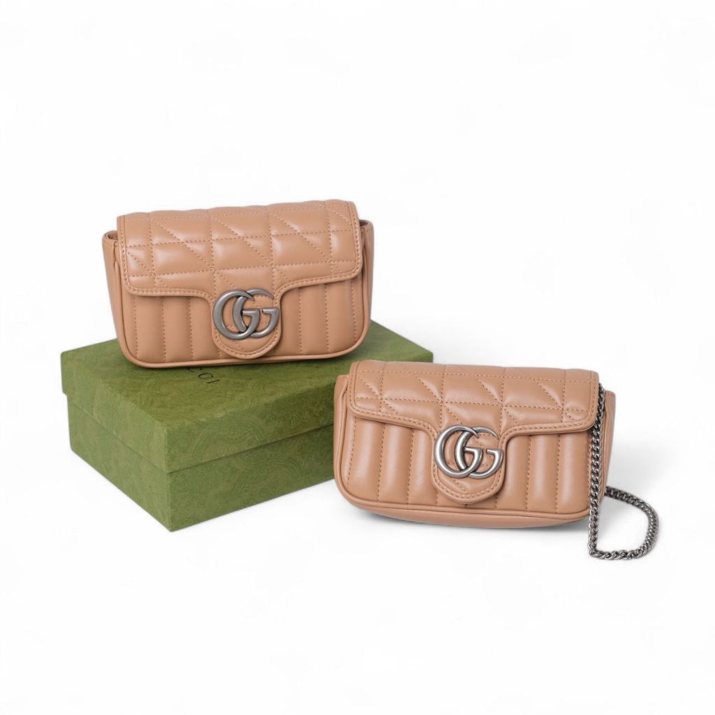 Gucci GG Marmont Matelasse Super Mini Flap Bag in Rose Beige