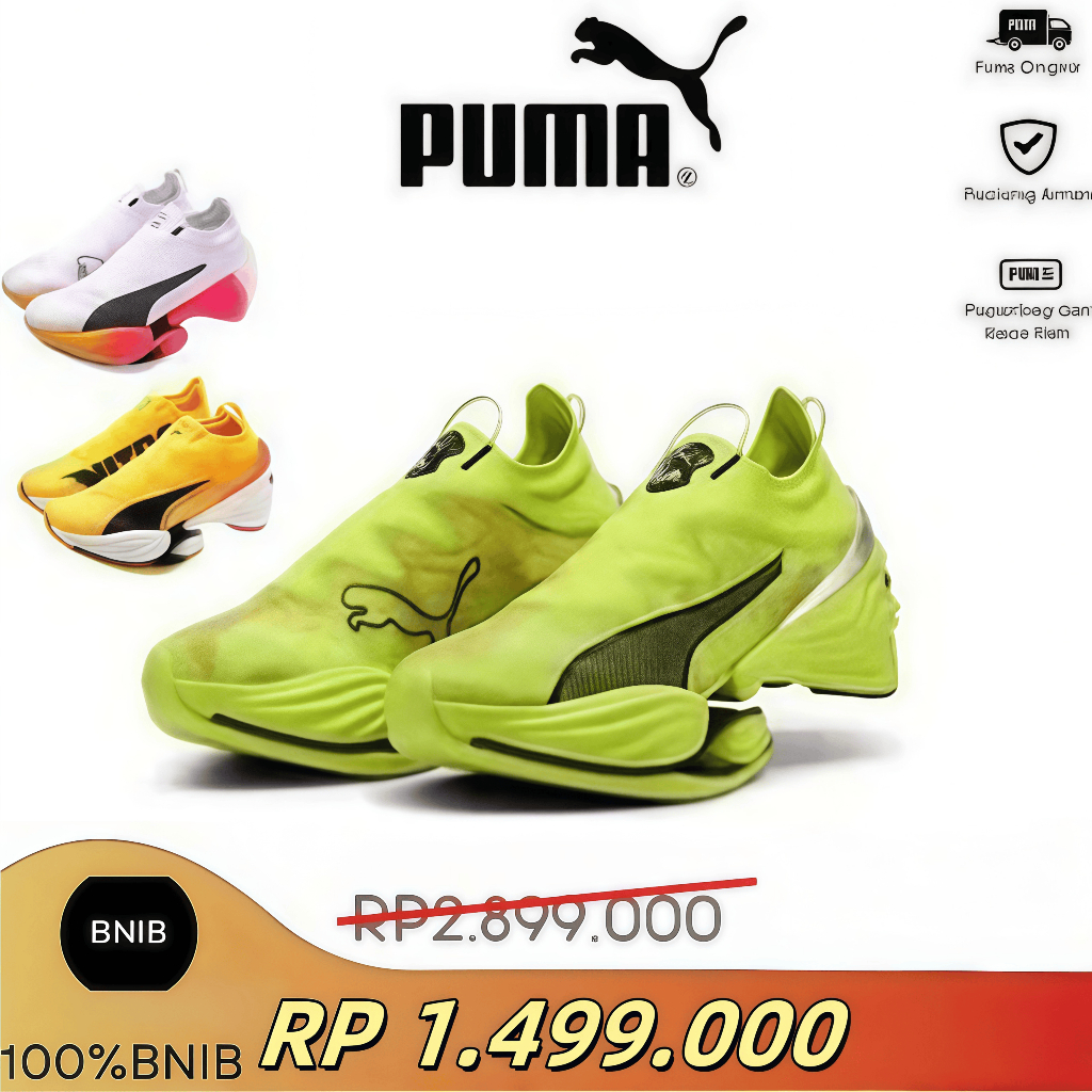 Sepatu lari PUMA Fast-R Nitro Elite, hijau limau, hitam, model premium untuk pria dan wanita, sepatu