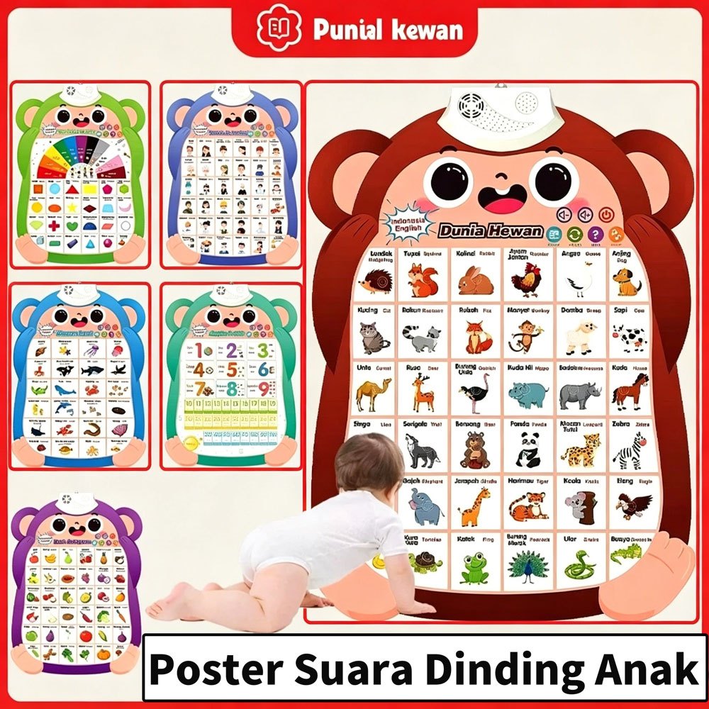 Poster Angka dan Huruf Edukasi Anak Poster Edukasi Anak Bersuara/Poster Gantung Belajar Anak 2-6 Tah
