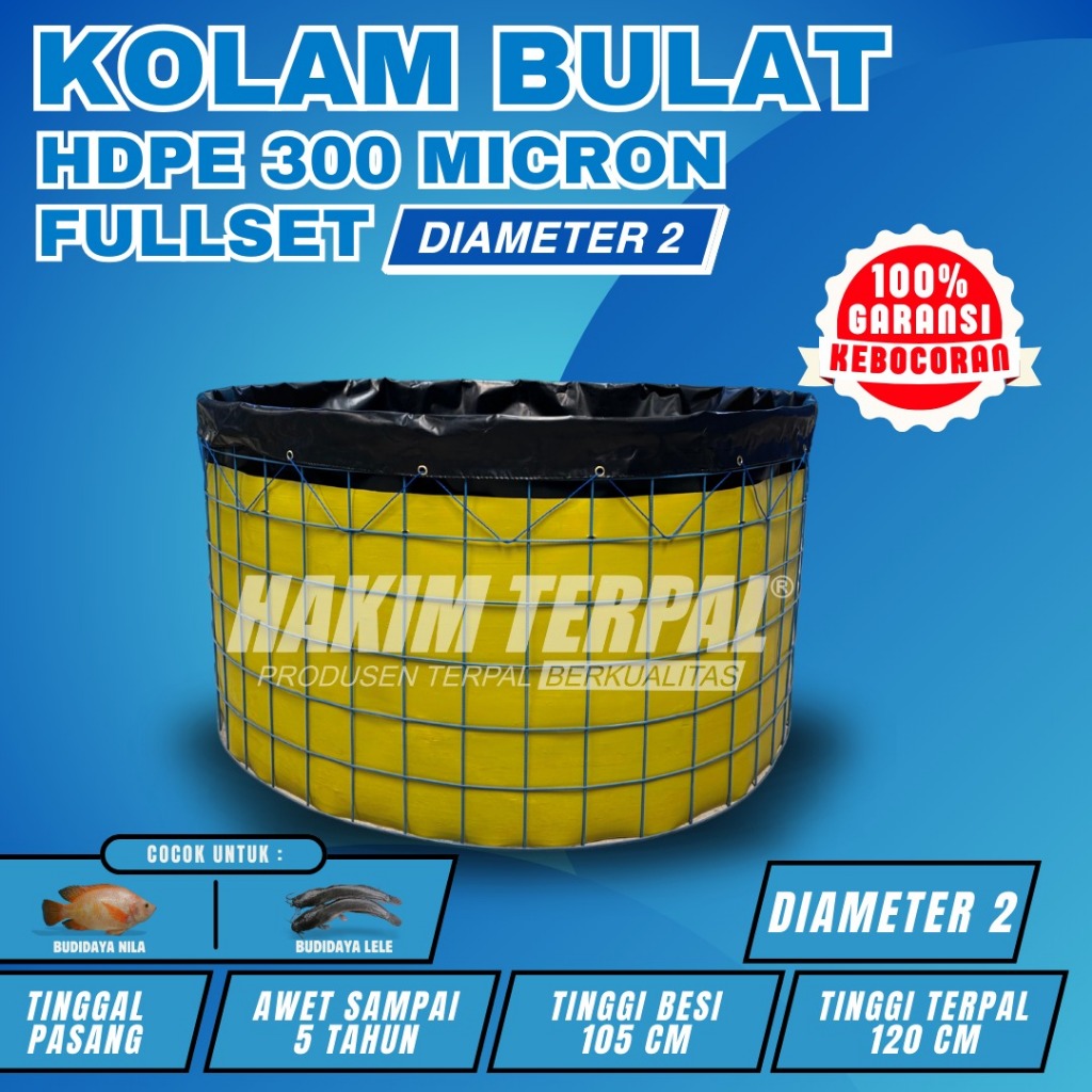 kolam bulat D2 fullset hdpe 300 mikron kolam ikan bioflok