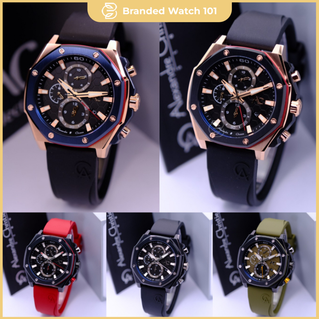 Jam Tangan Pria Alexandre Christie Collection AC 9601 / AC9601 / 9601 Garansi 1 Tahun, Rubber & Leat
