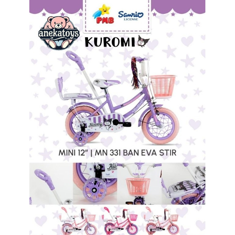 Sepeda Mini Anak PMB Mortein Kuromi MN331 CTB 12 Inch Untuk Anak 2-4 Tahun Ban EVA City Bike