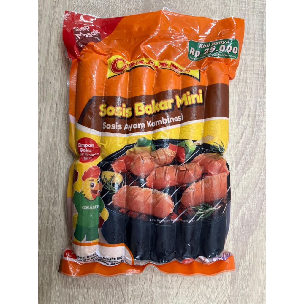 champ sosis bakar mini rasa ayam 500g isi 12pcs
