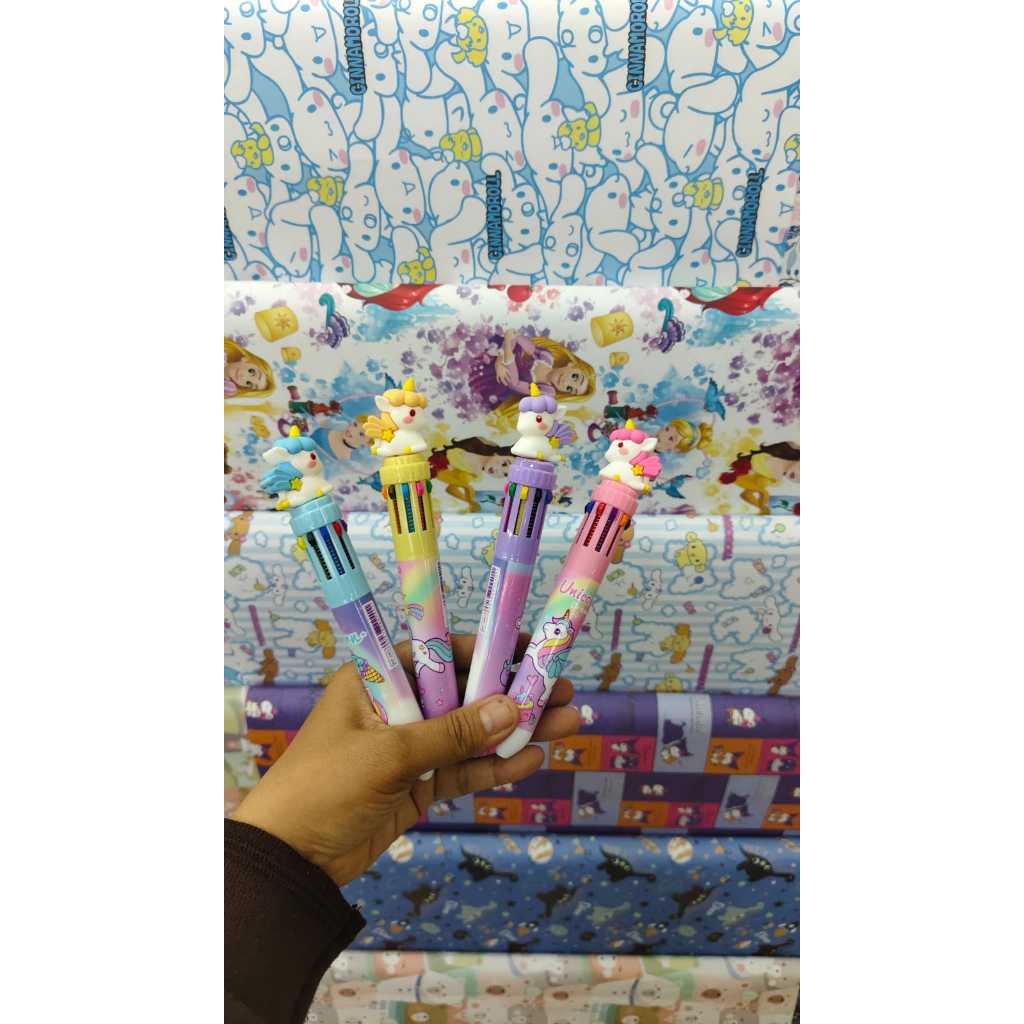 PULPEN/PEN/BOLPOIN KARAKTER LUCU 10 WARNA HELLO KITTY PANDA UNICORN