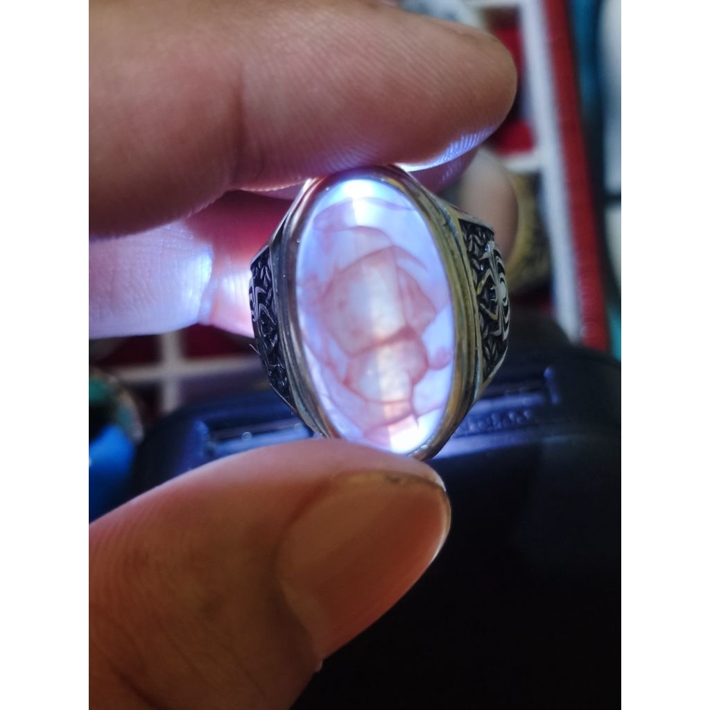Cincin Batu Akik Pandan Sisik Naga Pink