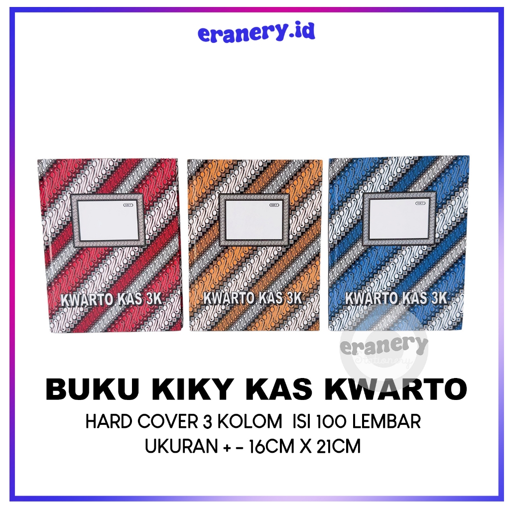 BUKU KIKY KAS KWARTO / BUKU TULIS 3 KOLOM / BOOK HARD COVER