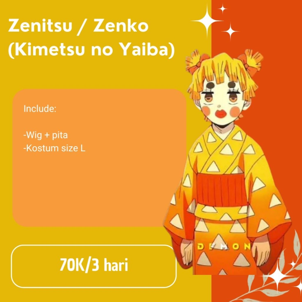 Rental Cosplay Zenitsu Zenko (Kimetsu no Yaiba) HazukiRen Rentcos