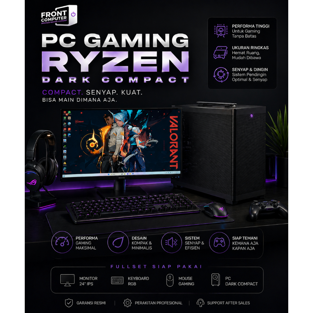 PC GAMING FULLSET RYZEN 5 | Ryzen 5 5500GT/5600G |FRONTCOMP DARK COMPACT| SSD 512GB | RAM 32GB DDR4 