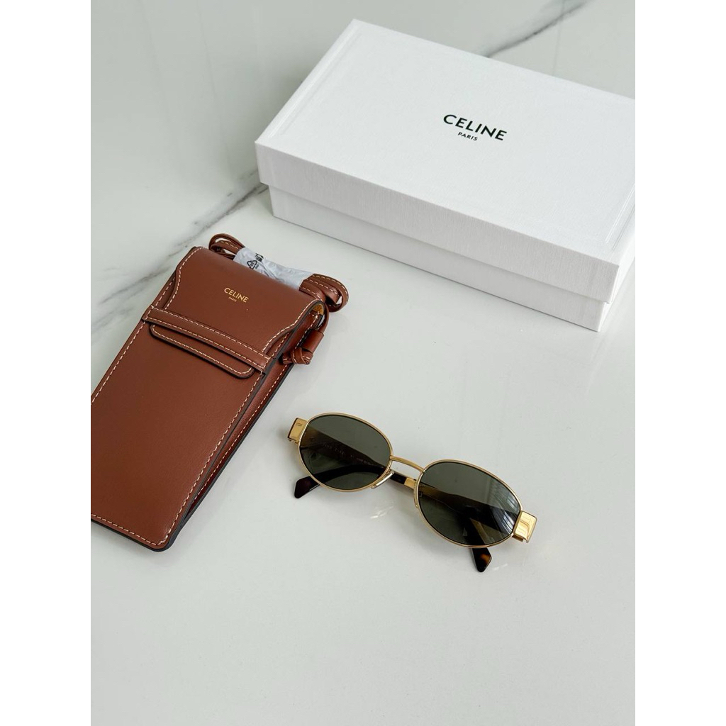 CELINE 01 TRIOMPHE METAL OVAL SUNGLASSES GOLD GREEN
