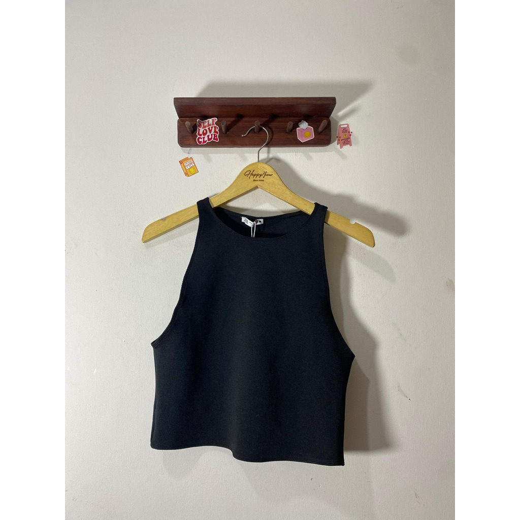 ZARA BLACK KNITTED HALTER NECK CROP TANK TOP