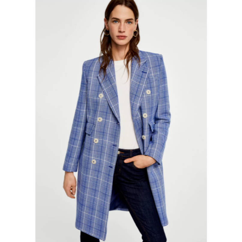 Namirazka Coat Wanita Panjang Kotak-Kotak Biru | Korean Style Basic Cotton Long Coat Trendy Outer Ce