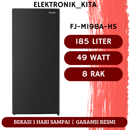 SHARP KULKAS FREEZER 8 RAK 185 LITER FJ-M198A-HS FJM198AHS LOW WATT BEKASI MURAH GARANSI RESMI