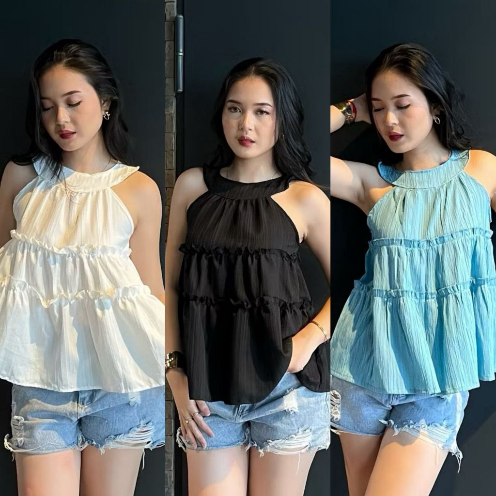 Atasan Wanita WIKA Top Ruffle Sleeveless Halter Neck Elegan