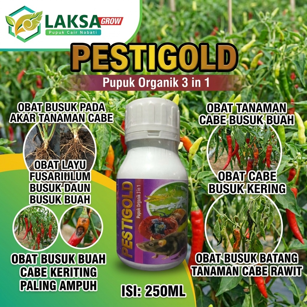Obat Busuk Pada Akar Tanaman Cabe PESTIGOLD 250ML Obat Layu Fusarium Busuk Daun Busuk Buah, Obat Bus