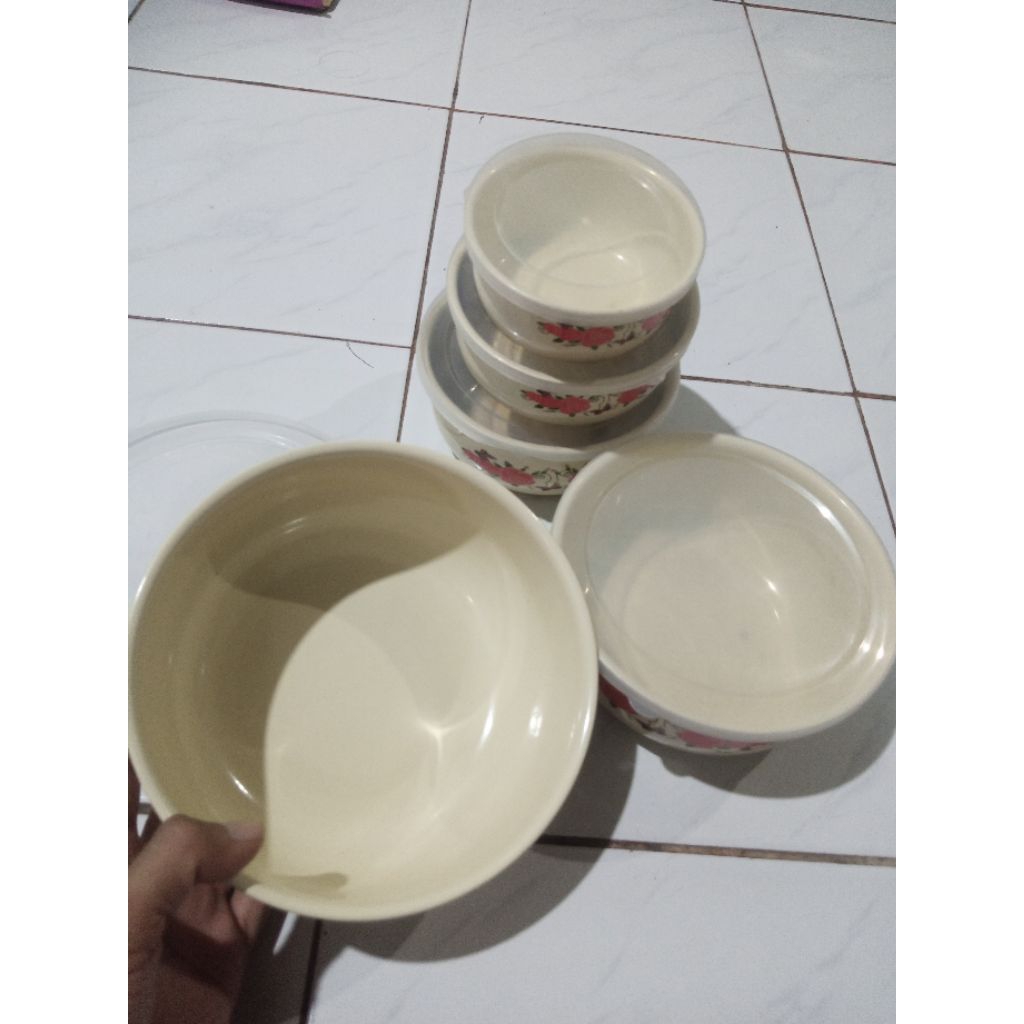 Rantang Susun Mangkuk Stainless Steel Motif Bunga 5 PCS - Praktis & Mudah Dibersihkan