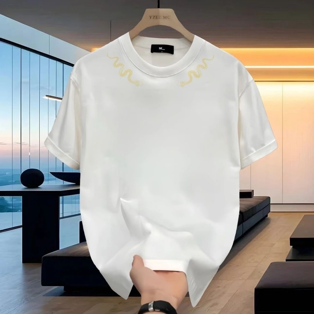 VIDE Kaos Santai Pria Motif Grafis Ular Elegan Overside Kemeja