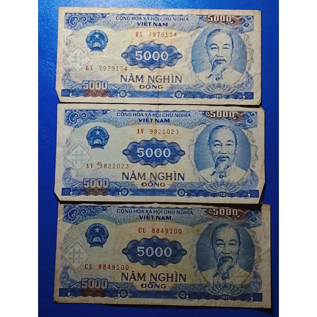 uang asing Vietnam 5000 dong 3 lembar p3373