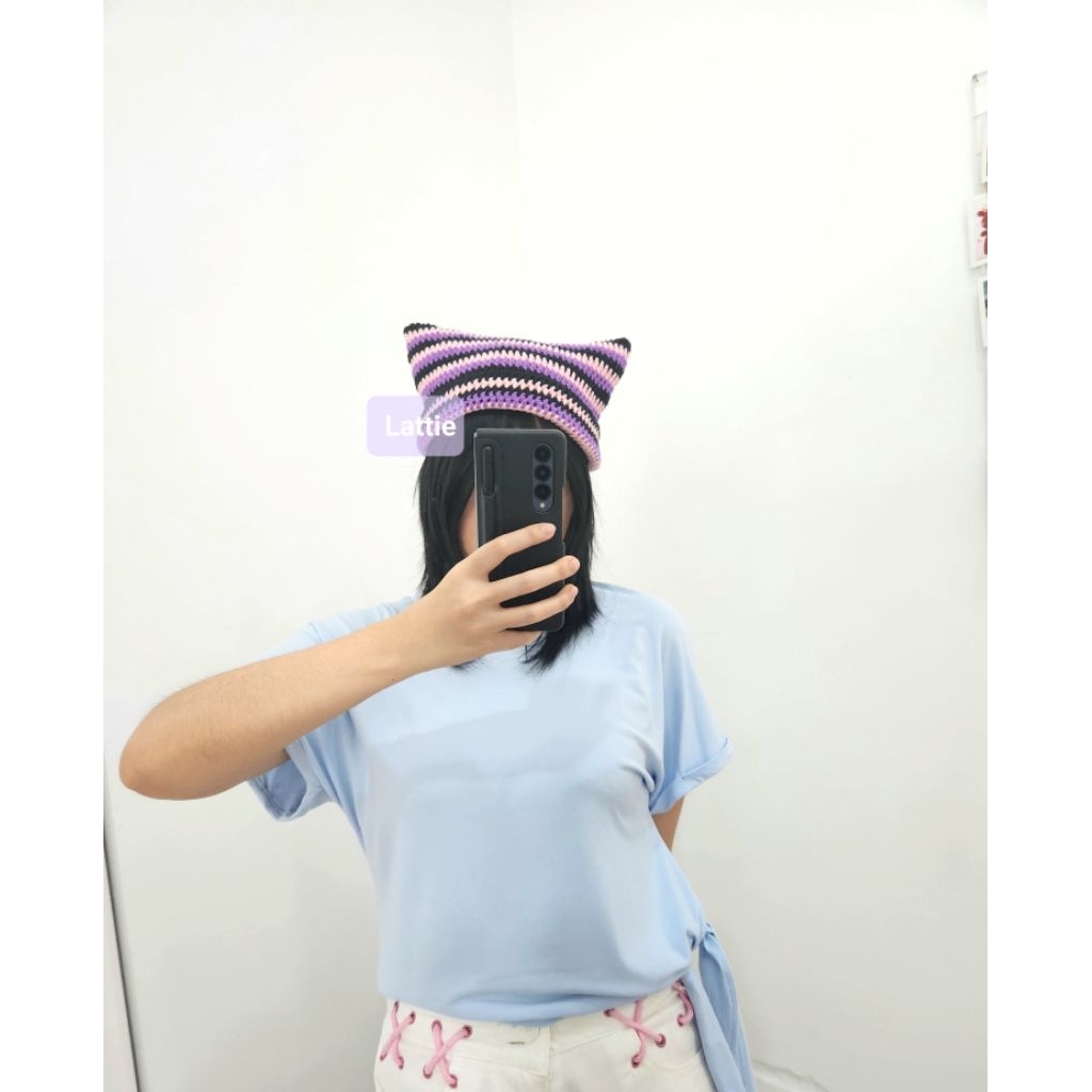 HANDMADE KUROMI KITTY BEANIE CAT EAR LOVERBOY HAT/HENDERY WAY V NCT/JISUNG NCT DREAM/NCT127/TOPI KEL