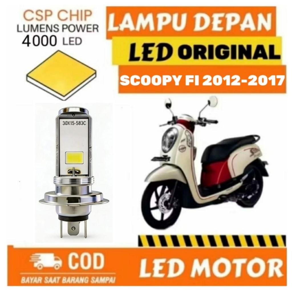 LAMPU DEPAN LED MOTOR HONDA SCOOPY FI 2012-2017 SUPER TERANG ORIGINAL H4