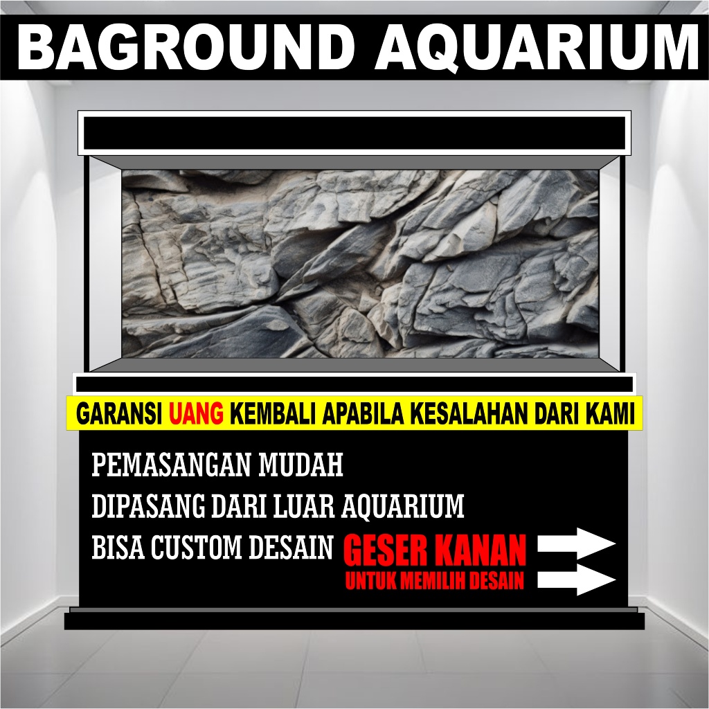 sticker aquarium wallpaper background aquarium belakang gambar batu 3d
