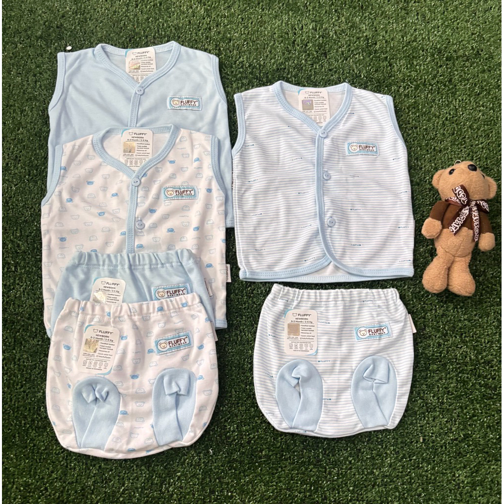 set 3 set 6 pcs baju kutung bayi new born 0-3 bulan merk fluffy fluffy baby wear