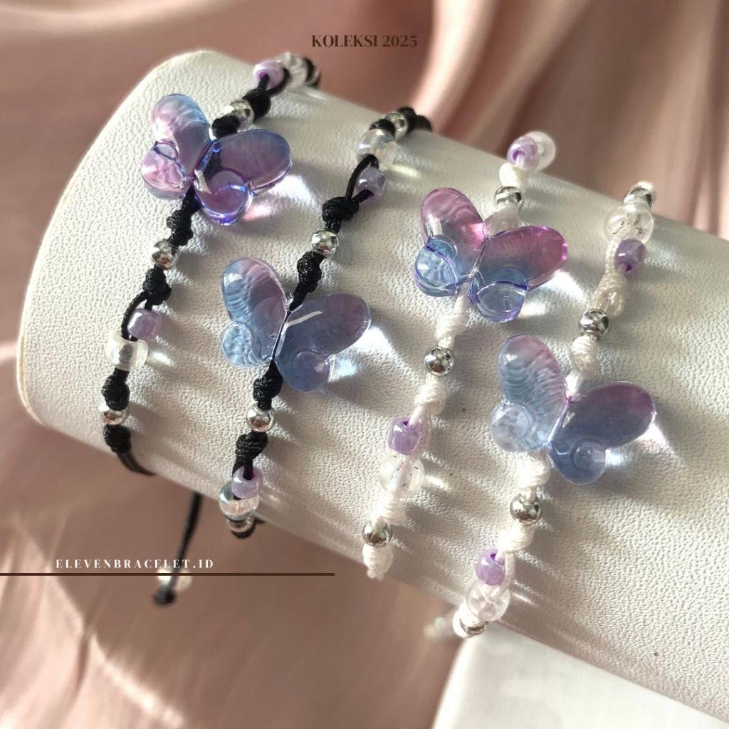 (Elevenbracelet) Gelang Fairy Tali Kupu-Kupu Wanita Estetik | Manik Kaca | Korea Adjustable