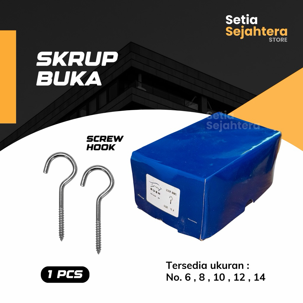 Skrup Hak Buka Besar No 6# 8# 10# 12# 14# Sekrup Tanda Tanya Screw Hook Ulir Putih - 1 pcs