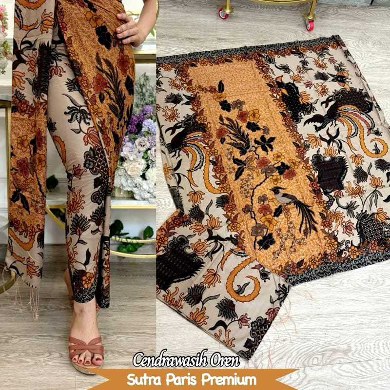 Risma Kamen Bali Lembaran Set Selendang Batik Kamen Sutra Paris Selendang Adem Premium