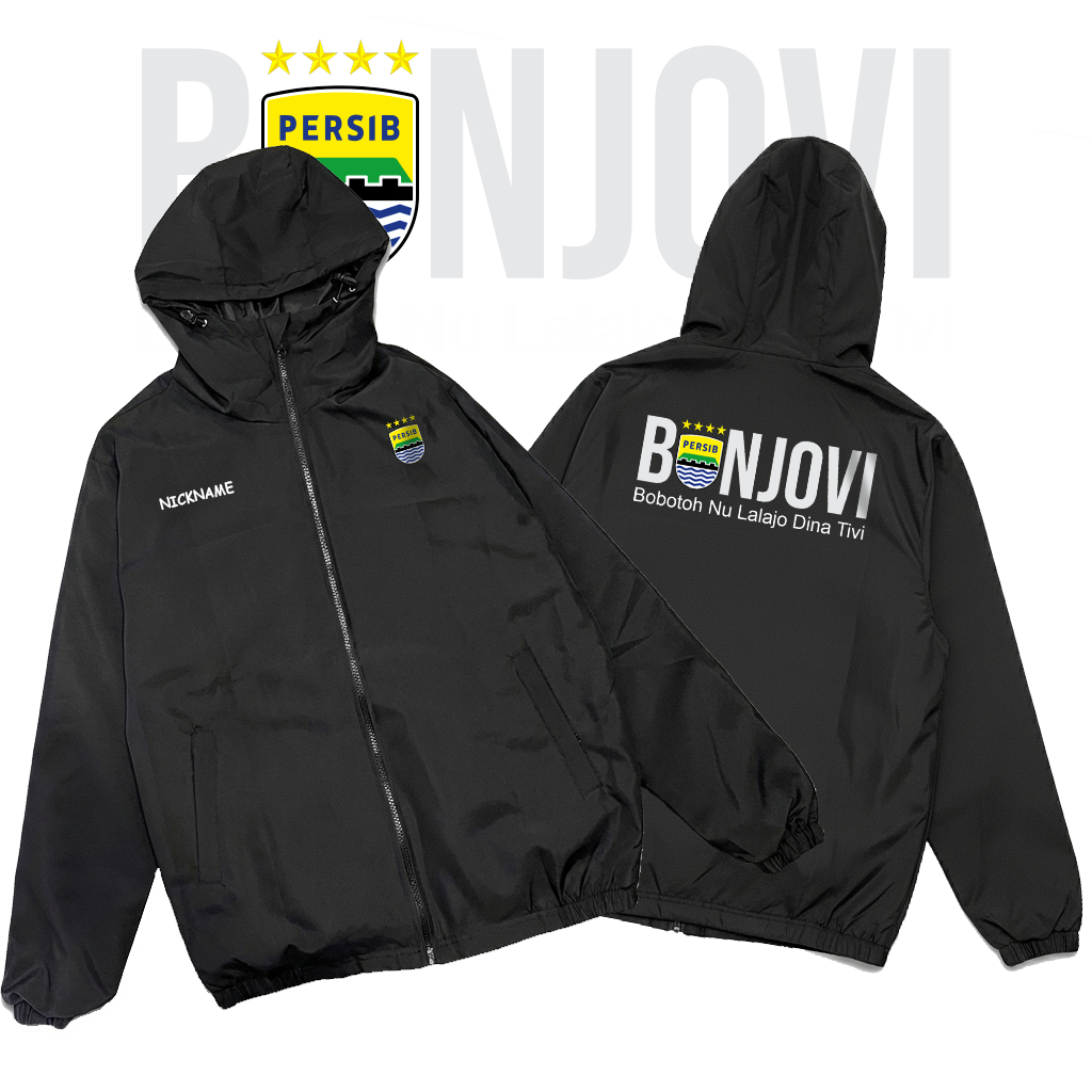 Jaket BOBOTOH PERSIB BINTANG 4 JUARA  Jaket Parasut Tebal Semi WF Free Custom Nama/Logo Sablon Nyama