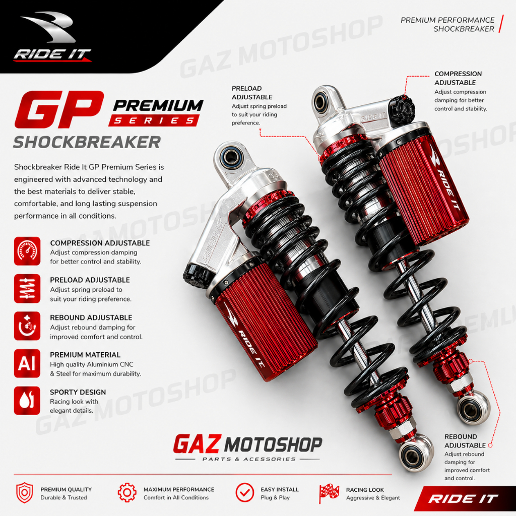 Shock Tabung RIDE IT GP PREMIUM DOUBLE KLIK 320 340 Skok Shockbreaker model rcb RX KING CB SUPRA X