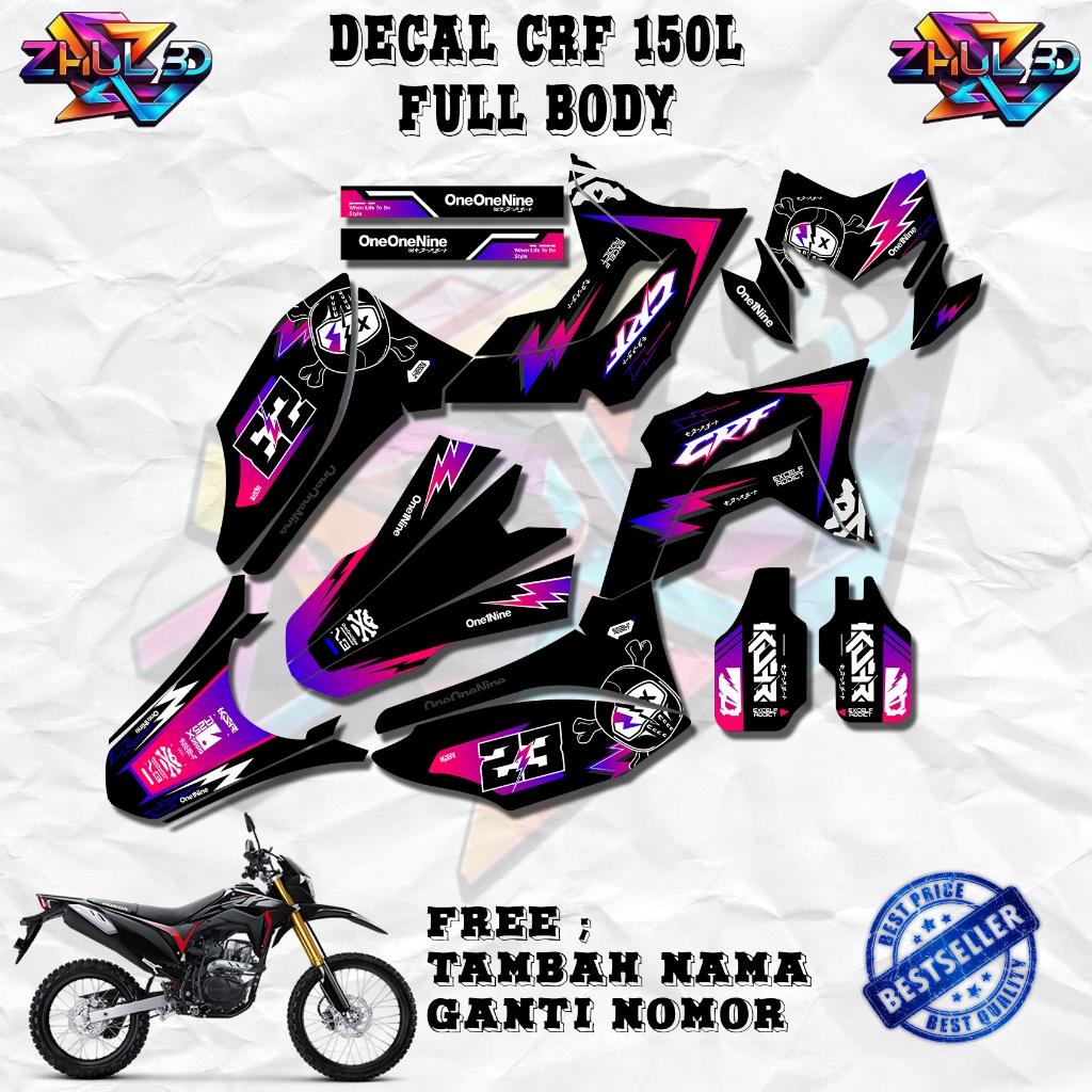 DECAL CRF 150L FULL BODY|DECAL HELM SUPERMOTO23 HASIL TAJAM DAN HD | BAHAN VINYL SUPER GLOSSY