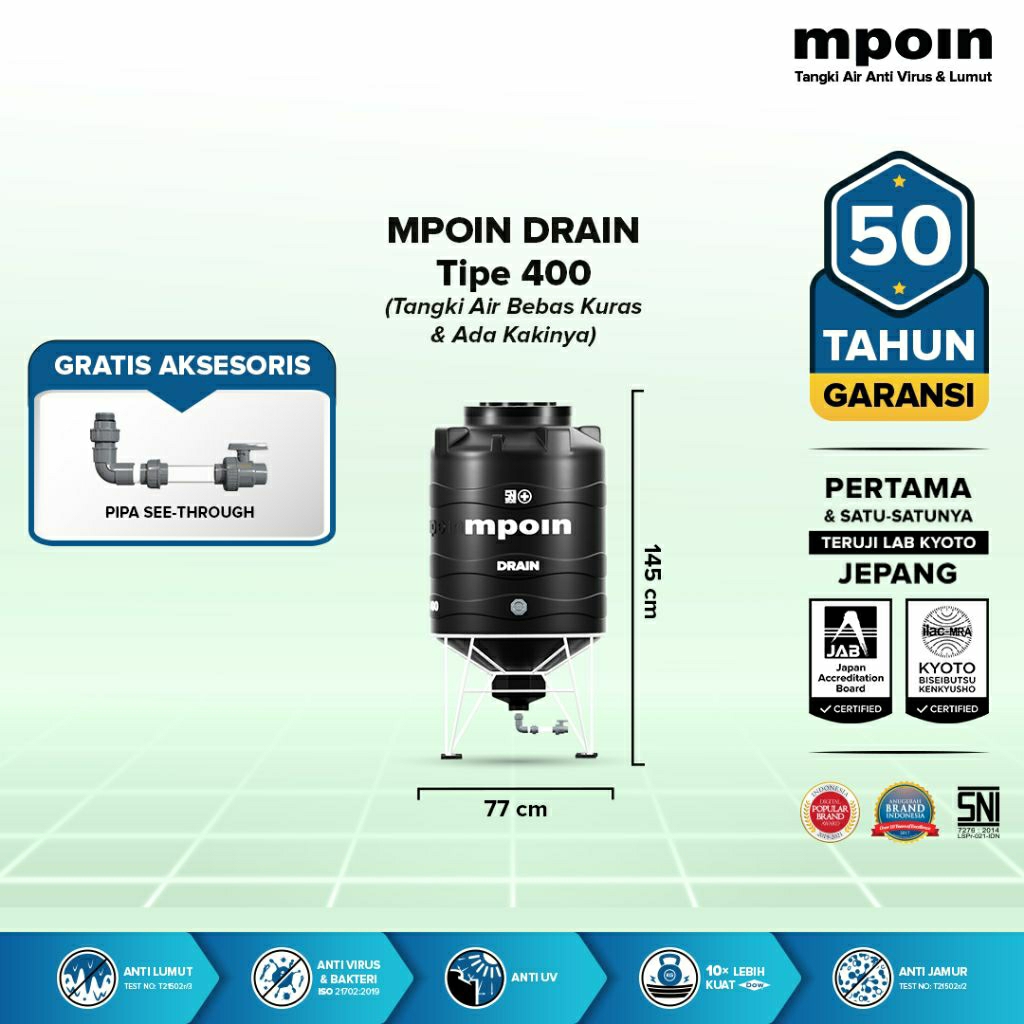 Tangki Kuras MPOIN PLUS 400 Liter DRAIN | Toren Air | Tandon Air