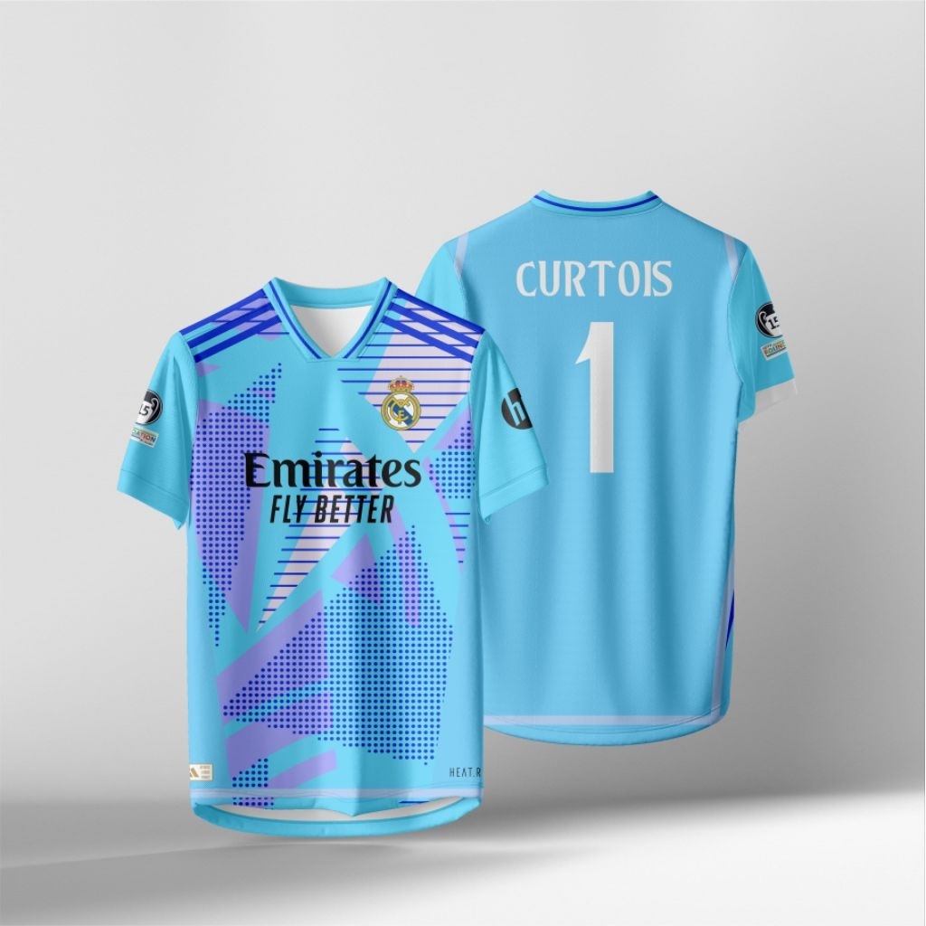 Yins Jersey – Jersey Kiper Real Madrid Biru Courtois No 1 Goalkeeper Full Print DriFit Baju Bola Fut