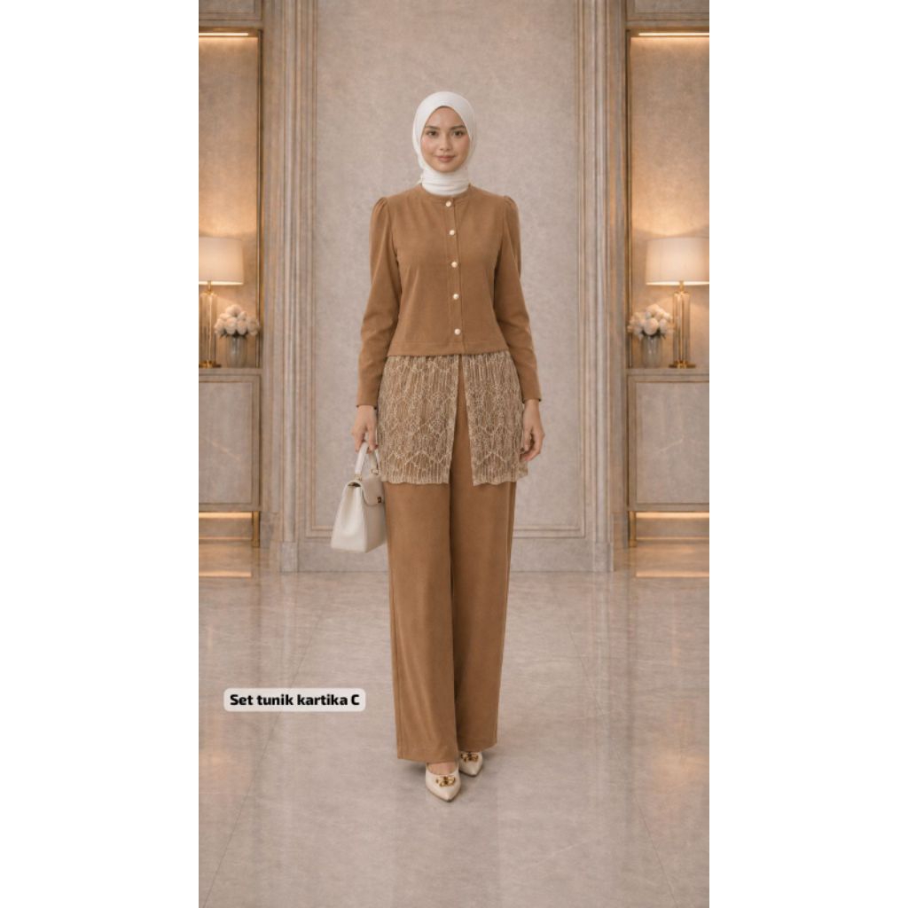 SET TUNIK KARTIKA BAHAN KNIT KOMBINASI BURKAT LD 110 PB 68