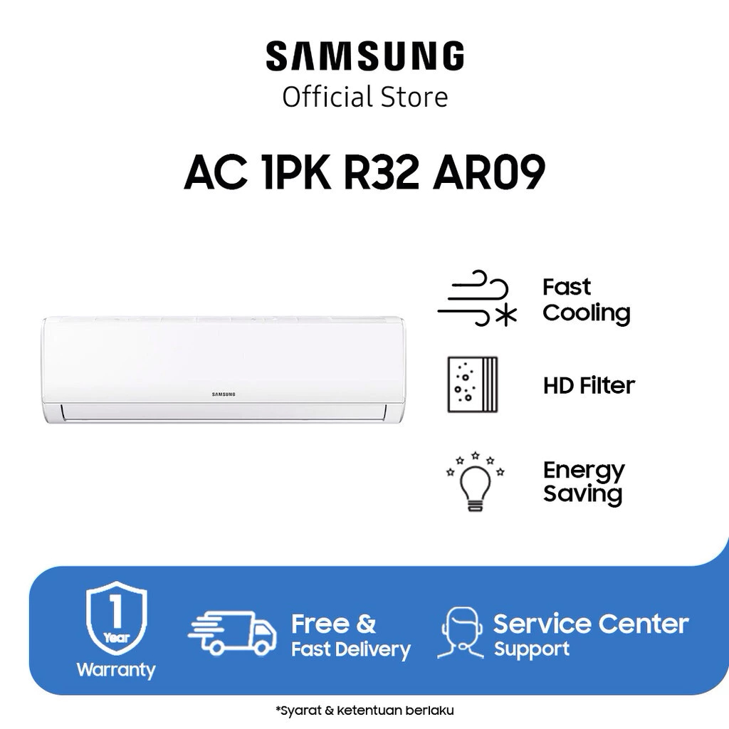 AC SAMSUNG AR09BGHQASINSE(1 PK) DURAFIN+ LOW WATT GARANSI RESMI ORIGINAL