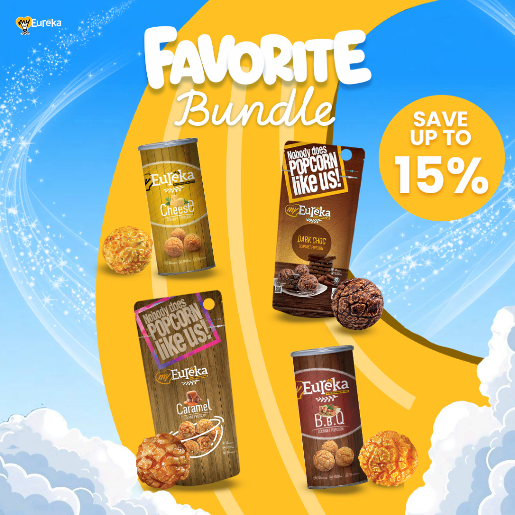 Eureka Popcorn Favorite Combo | Snack Cemilan Makanan Ringan rasa Caramel Salted Egg Dark Choco