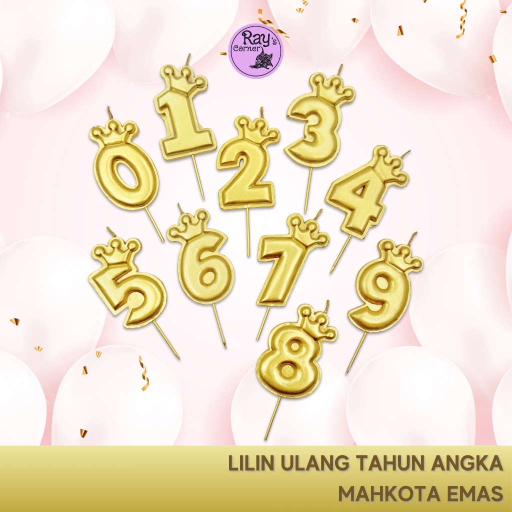 Bundle 2 Angka Lilin Ulang Tahun Mahkota Emas Cake Topper Dekorasi Tusukkan Kue Angka 0 Sampai 9 Pro