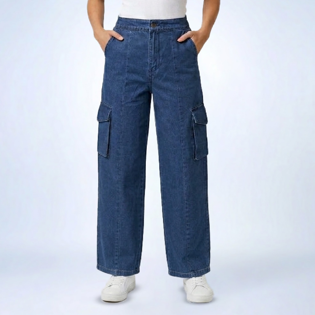 Emba Ladies - Loisa Celana Panjang Cargo Jeans Wanita  Wide Pants Non Stretch