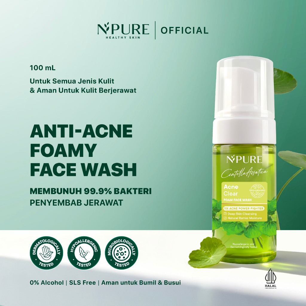 NPURE Cica (Centella) Facial Wash 100 ml / Facial Foam / Anti bakteri jerawat / Non-acnegenic / Anti