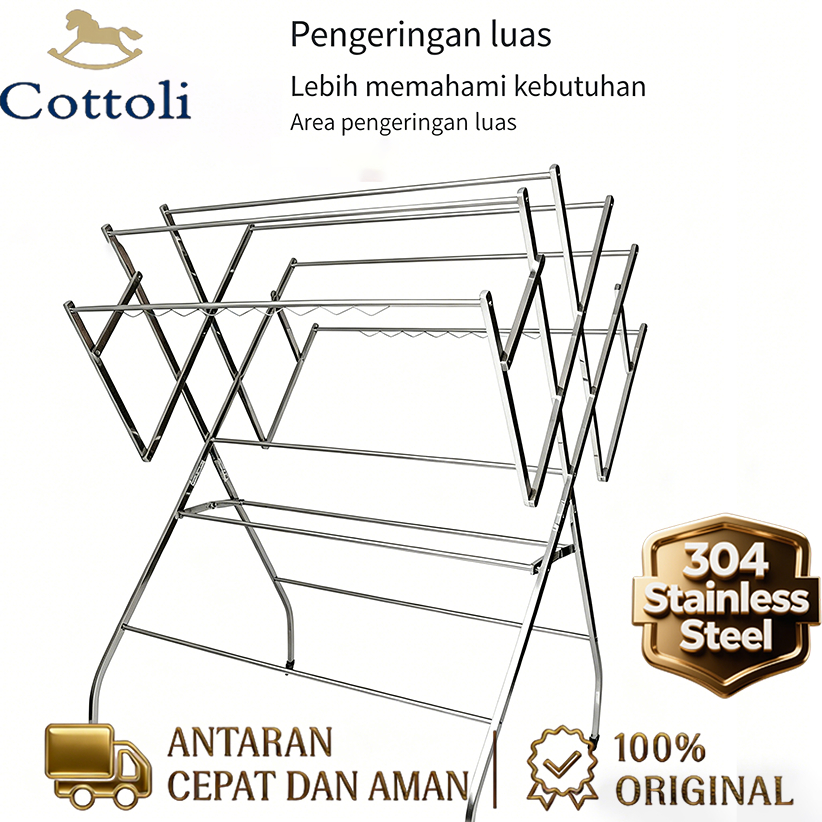 Cottoli Jemuran Baju Lipat Besar Jemuran Baju Stainless Steel Jemuran Baju Pakaian Aluminium Palang