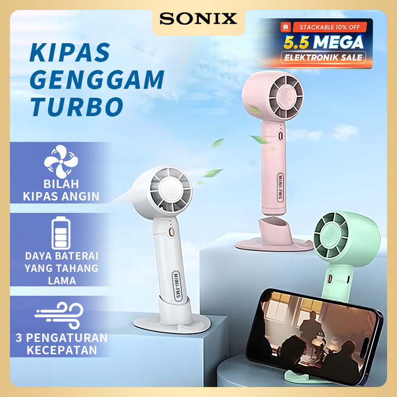 Sonix Mini Fan SF01 Portable Semi-Conductor Cooling Tech 2-in-1 Turbo Kipas Angin Genggam Phone Hold