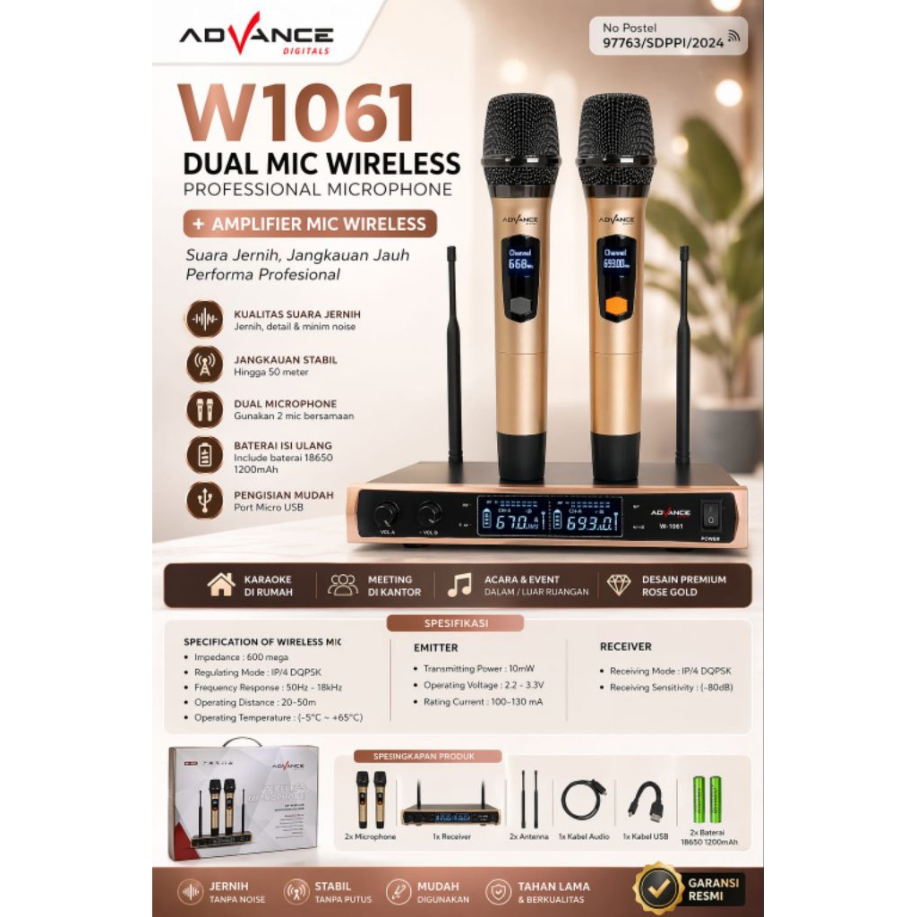 mic wireless Dual mic Advance W-1061