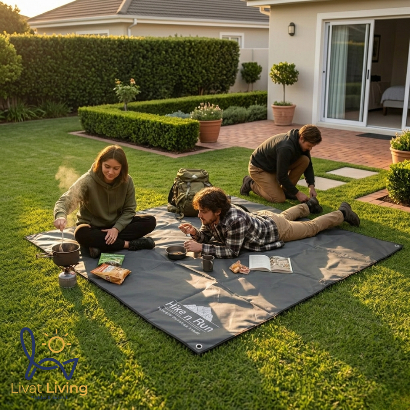 Livat Living HNR Footprint 3-4P Dark Grey Alas Serbaguna Tahan Air Tebal Matras Alas Lantai Teras Ha