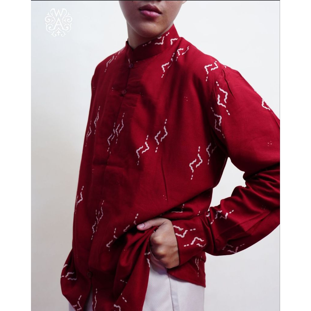 WASTRA AKSARA - Kemeja Koko Batik Lampung - Rayon - Tajuk Helau Cheongsam (Terracotta)