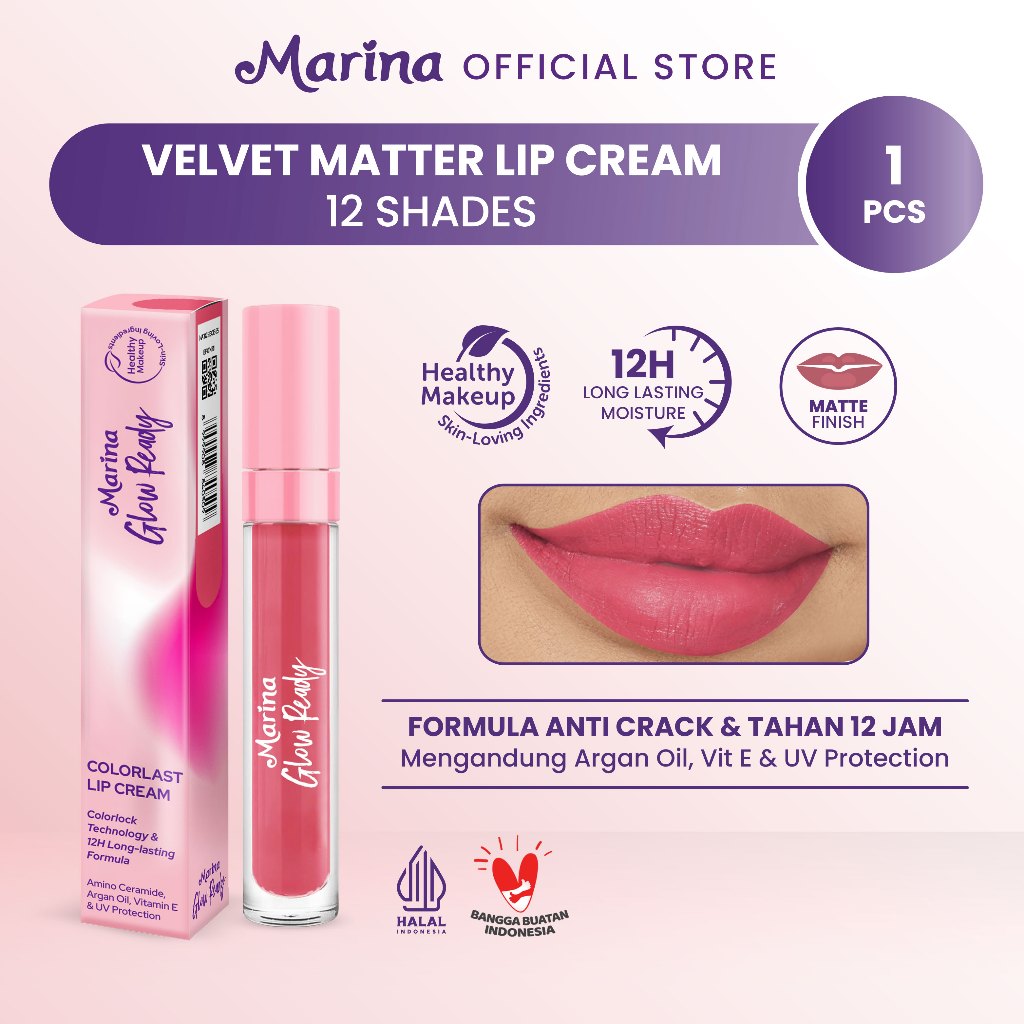 Marina Glow Ready Colorlast Velvet Matte Lip Cream 5ml - Exp Date : 06.2026