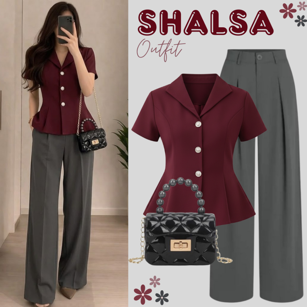ONESET 3in1 Setelan Wanita Formal Elegan Terbaru | Tas + Blouse + Celana Highwaist | Outfit Kerja/Ng